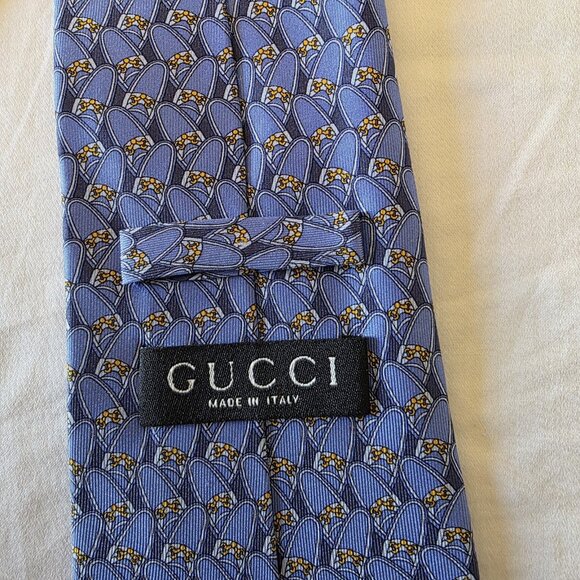 Gucci Vintage Silk Tie Blue Horsebit Equestrian Print 100% Silk Made in Italy - Picture 6 of 10